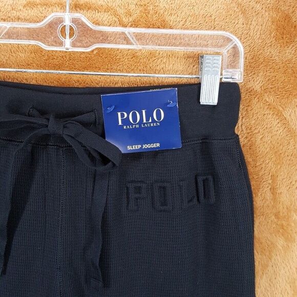 POLO RALPH LAUREN Pants Mens Small Black Drawstring Jogger Waffle Thermal Logo - Picture 2 of 10